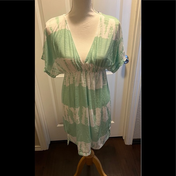 Cover up features no lining, V-neck, flutter sleeves dress - Picture 1 of 4